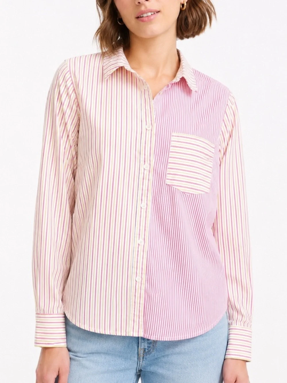 J. Crew Long Sleeve Striped Button Down Shirt Pink Yellow Women’s Medium
